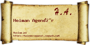 Heiman Agenór névjegykártya